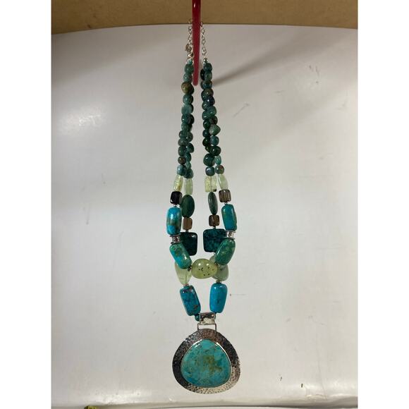 Barse Jewelry - Barse Sterling Large Turquoise Pendant with Beaded Necklace- 18"